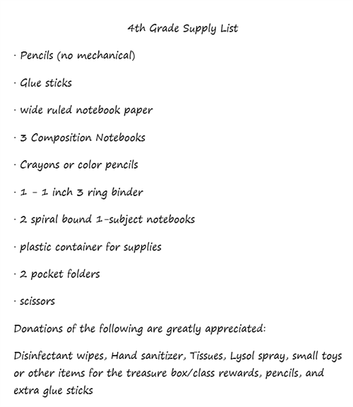 Supply list Supply list